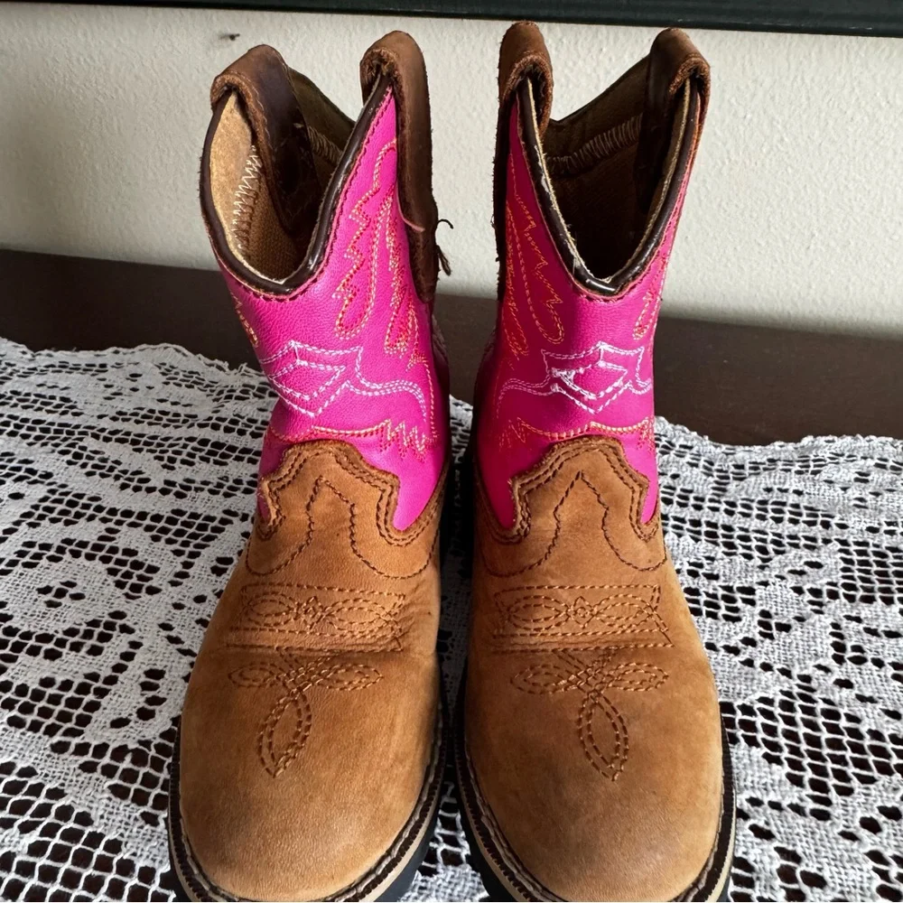 SMOKY Pink Western Cowboy Boots Kids 9.5 - Picture 5 of 7